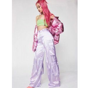 Dolls kill illustrated people octopus satin high rise cargo pants size large